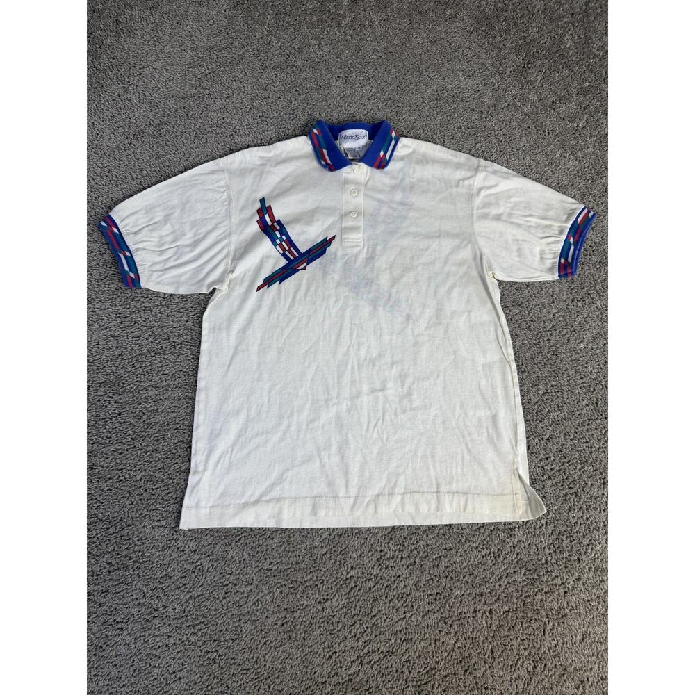 Mark Scot Polo Shirt Womens M White 100% Cotton Mercerized Short Sleeve Graphic